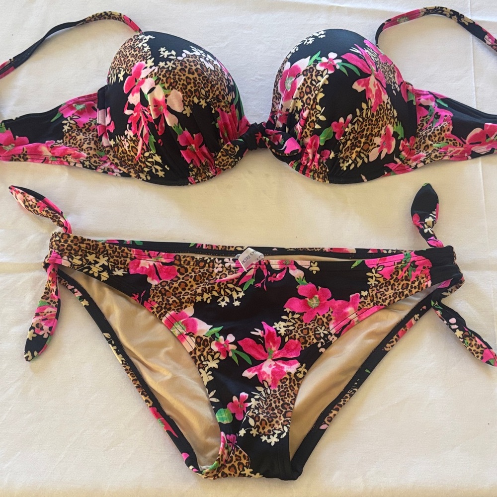 Victoria's Secret Black and Pink Floral Bikini